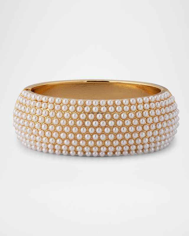 Pearly Dots Hinged Bangle Bracelet